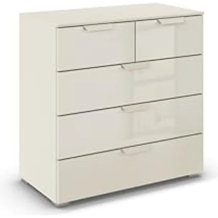 rauch Aditio Box, Kommode, 5 Schubladen, mit Glasfront, mit Softclose-Funktion, Farbe Beige, BxHxT 80x81x42cm