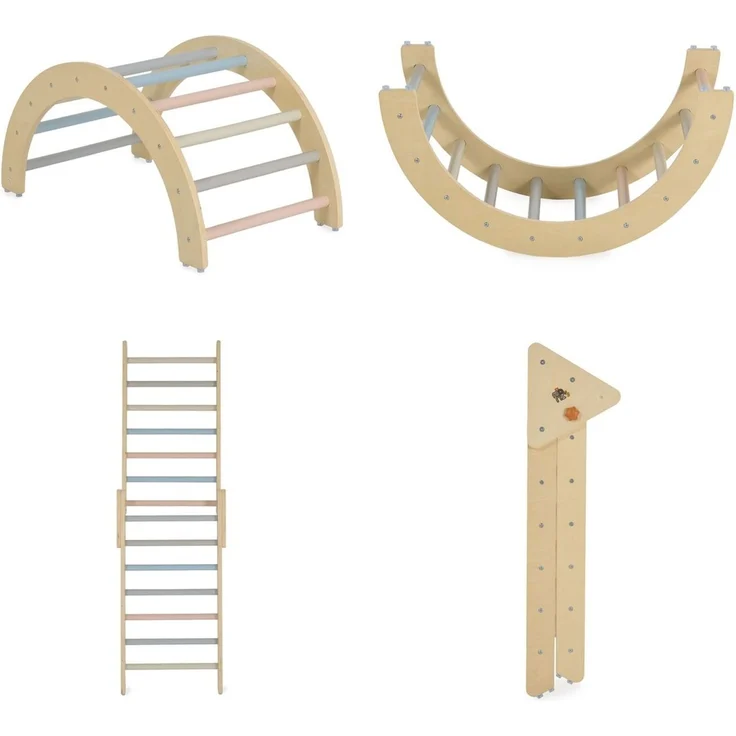 Moni Spielgerät Triangel 3 in 1 Holz Rutsche Kletterrampe Kletterwand Motorik braun – Bild 4