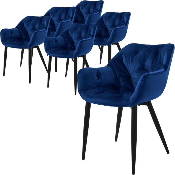 ML-DESIGN Stuhl Esszimmerstuhl mit Rückenlehnen und Armlehnen aus Samt mit Metallbeine (6 St), Ergonomischer Sessel Dunkelblau Wohnzimmerstuhl Polsterstuhl – Bild 1