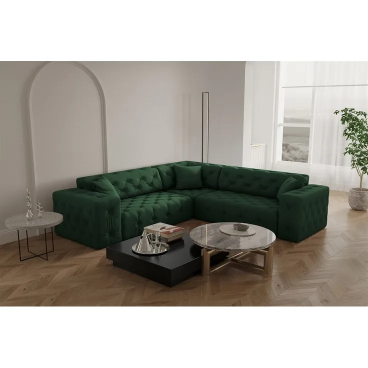 Ecksofa Designersofa CHANTAL in Stoff Opera Velvet Grün Seite Universal