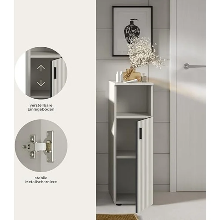 xonox. home – Badschrank Mone 30x95x30 cm in Kaschmir Nachbildung – Kompakter Standschrank mit 1 Tür & offenem Fach – Flexibler Türanschlag, Zeitloses Design & vielseitig kombinierbares Möbelstück – Bild 7
