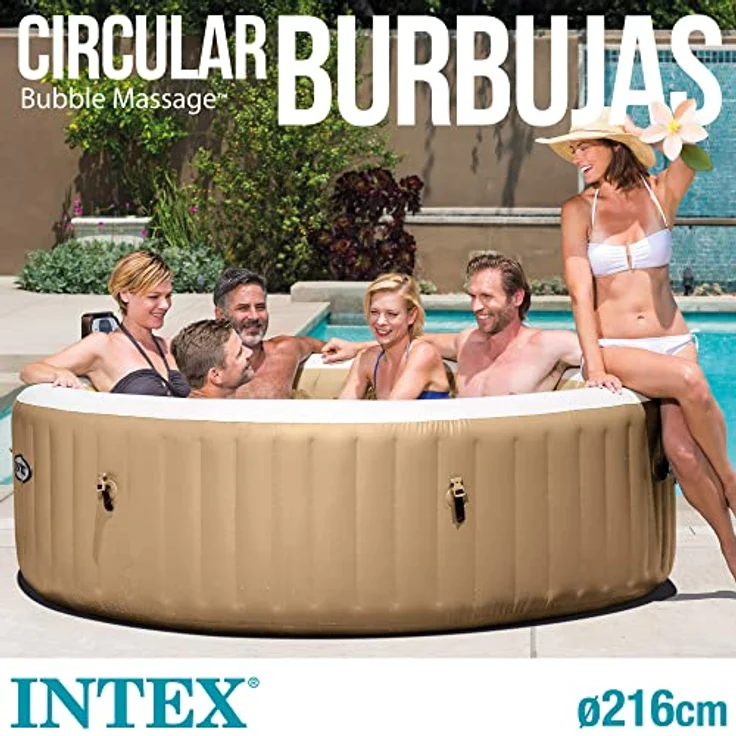 Intex Bubble Massage Purespa, Aufblasbarer Whirlpool für 6 Personen, 1098 L, braun, mit Blasenstrahl-System – Bild 2