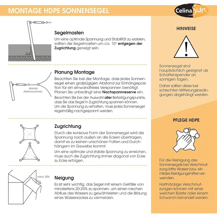 CelinaSun Sonnensegel inkl Befestigungsseile Premium HDPE wetterbeständig atmungsaktiv Dreieck rechtwinklig 2,5 x 2,5 x 3,5 m grün – Bild 7