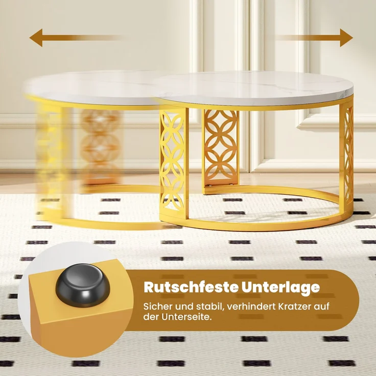 2er-Set Couchtisch nestbar 70x70x45 + 45x45x37 cm, Marmor-Furnier, Kontrastfarbendesign – Bild 8