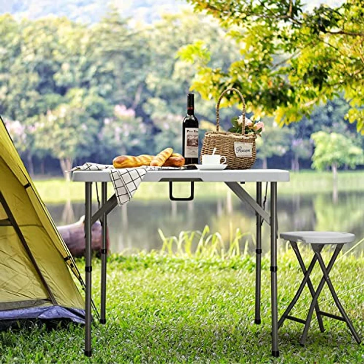 HollyHOME Klapptisch Quadratisch 87cm Campingtisch Klappbar Tisch Wetterfest Gartentisch Balkontisch Tragbarer Klapptisch Esstisch für Küche BBQ Catering Party, Weiß – Bild 3
