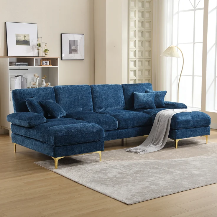 LVHOM Loungesofa 272x136x88 cm, 4-6 Personen, 6-Sitzer Chenille U-Shape Sektionssofa/Modulares Sofaset/Schlafsofa/Ecksofa/Relaxliege – Bild 9