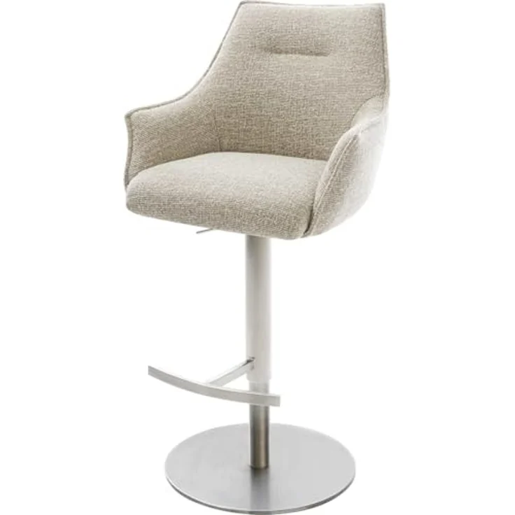 Barstuhl Alja-Flex Webstoff Soft Beige Drehfuß höhenverstellbar Edelstahl Silberfarben Taschenfederkern – Bild 1