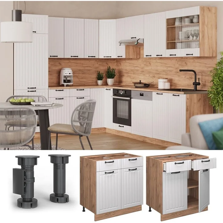 Küchenunterschrank Fame-Line Weiß Landhaus 80 cm , AP Eiche Vicco – Bild 4