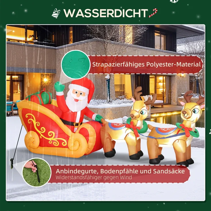 Outsunny Aufblasbar Weihnachtsdeko, Polyester, Rot+Braun, 240L x 75B x 100H cm – Bild 6