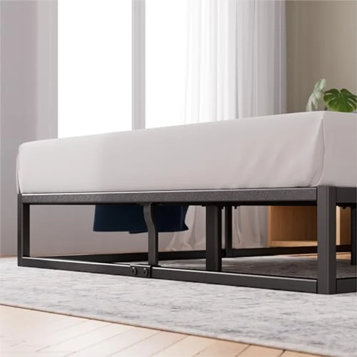 Zinus Joseph Bett 150x190 cm - Höhe 25 cm mit Stauraum unter dem Bett - Metall-Plattform-Lattenrost mit Holzlattenhalter - Schwarz – Bild 7
