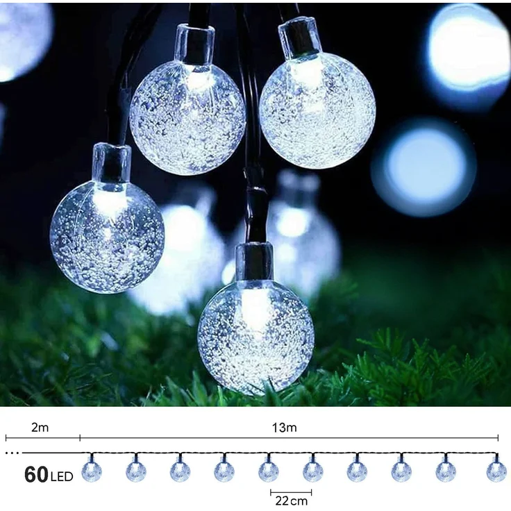 Salcar LED Solarleuchte LED Kugel-Lichterkette Außen Solar Gartenleuchte, 15m Kaltweiß – Bild 7