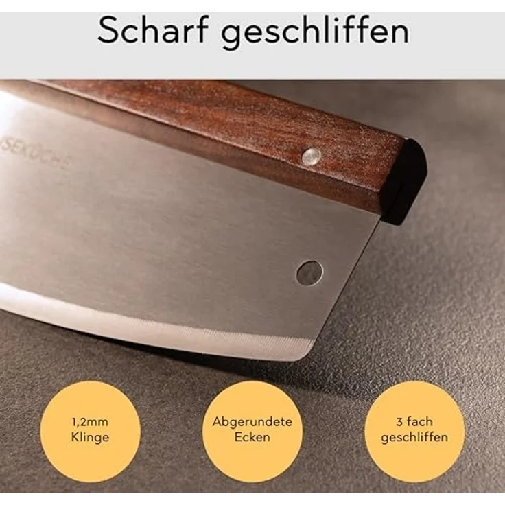 Hanseküche Pizzaschneider Pizzaschneidemesser mit Klingenschutz, 32cm Edelstahl Klinge - Stilvoller Griff aus Akazienholz – Bild 3