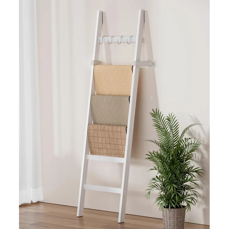 Yorbay Handtuchleiter Handtuchhalter Bambus, 6 Ebenen Leiterregal, 4 Haken und 2 Sicherheitsgurten, 43x170 cm, für Bad, Wohnzimmer – Bild 8