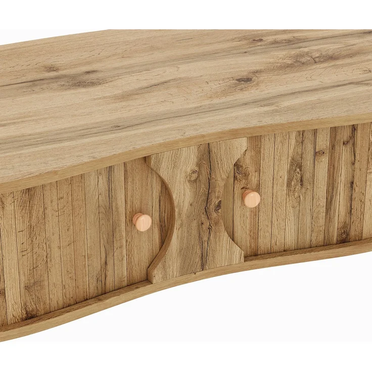 Couchtisch B 108 x T 50 x H 37 cm, mit 2 Schiebetüren, MDF in Holzoptik, Massivholzbeine – Bild 10