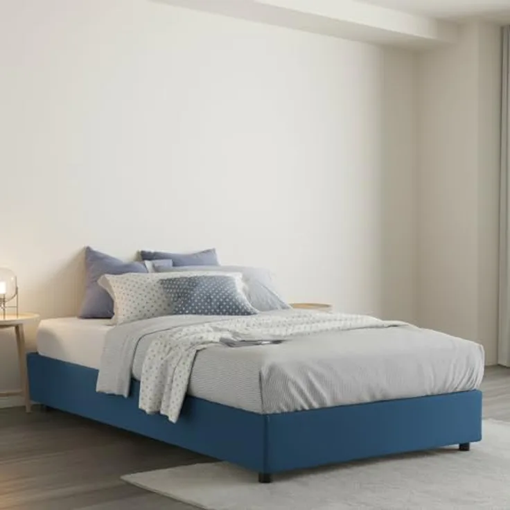 Talamo Italia - Doppelbett Nicole, Bettkasten mit Stoffbezug, 100 % Made in Italy, Öffnung vorne, geeignet für Matratzen 120 x 190 cm, Blau