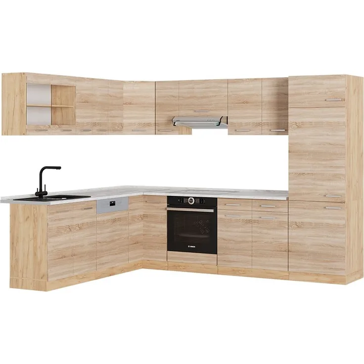 Eckküche R-Line Sonoma/Goldkraft Eiche 287 x 60 cm , AP Marmor Vicco
