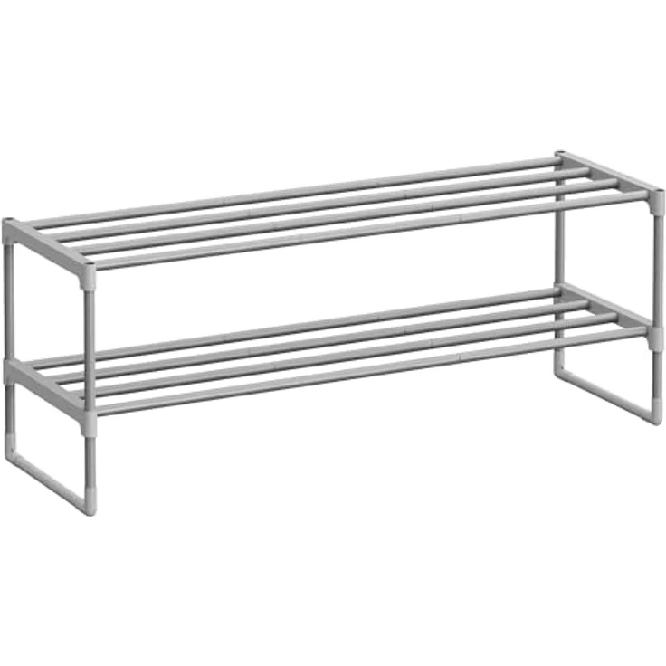 Songmics Schuhregal mit 2 Ebenen, Schuhständer aus Metall, Schuhaufbewahrung, Schuh-Organizer für 8-10 Paar Schuhe, stapelbar, für Flur, Wohnzimmer, Schlafzimmer, 30 x 92 x 34 cm, grau LSA012G01 – Bild 2