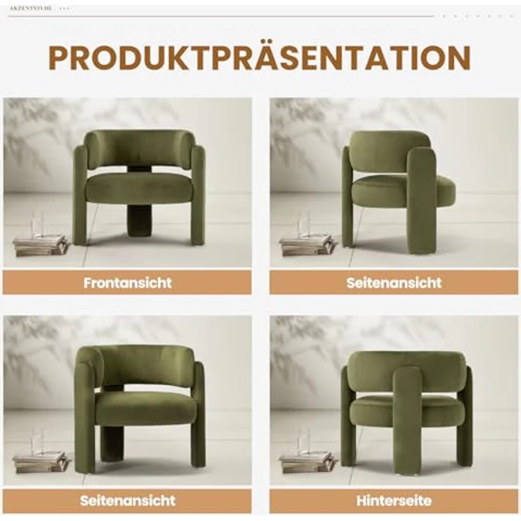 COLAMY Modern Velvet Ohrensessel 2er Set, Gepolsterter Sessel Wohnzimmer, Bequemer Runder loungesessel mit 3 Beinen für Wohnzimmer, Schlafzimmer, Leseecke, Grün – Bild 6