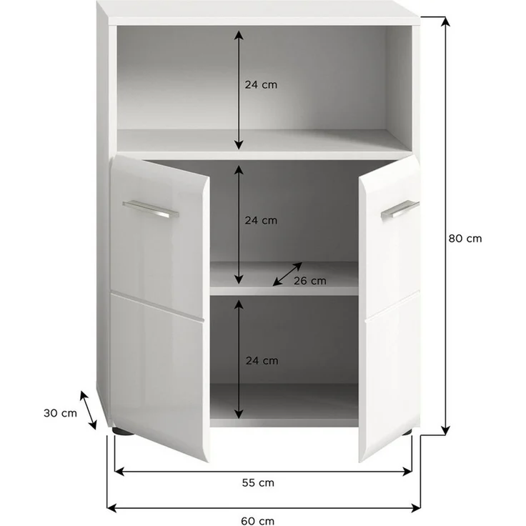 Newroom Kommode Weiß 60 cm, Kommode Weiß Hochglanz Sideboard Highboard Modern Zeitlos Bad Bade... – Bild 3