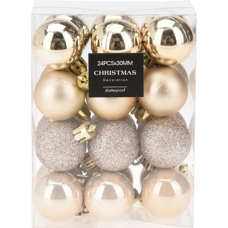 Annastore Weihnachtsbaumkugel 24 x Mini Baumkugeln Ø 3 cm zum Hängen - Bruchsicher aus Kunststoff, Kleine Christbaumkugeln aus Kunststoff
