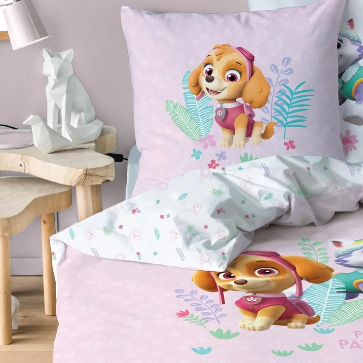 MTOnlinehandel Kinderbettwäsche Paw Patrol Biber/ Flanell in 135x200 + 80x80 cm, 100% Baumwolle, 2 teilig, Skye & Everest, kuschelig und weich, rosa, Mädchen – Bild 7