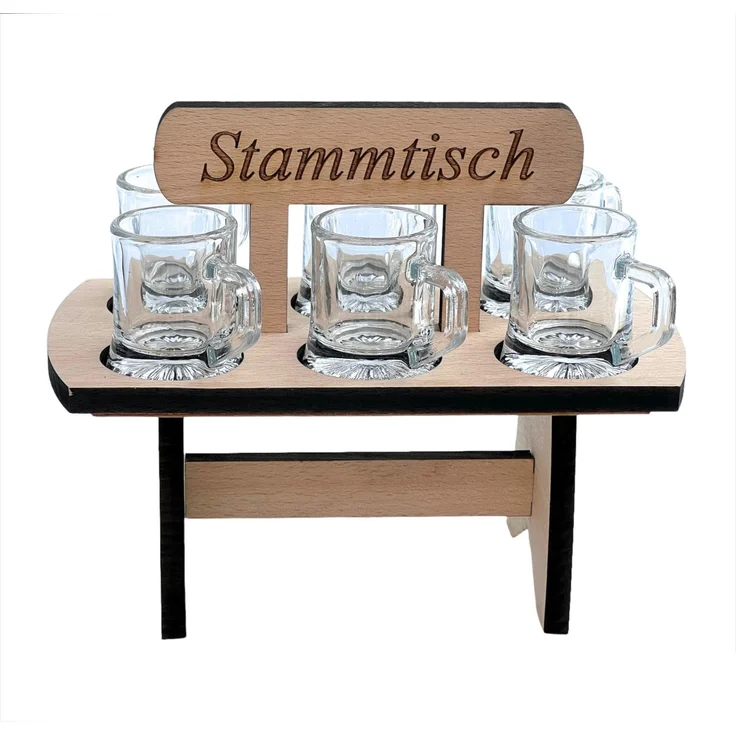 Schnapsbrett 20cm mit Gravur Stammtisch mit 6 Gläser Schnapslatte Schnapsleiste Schnapsrunde Serviertablett – Bild 4