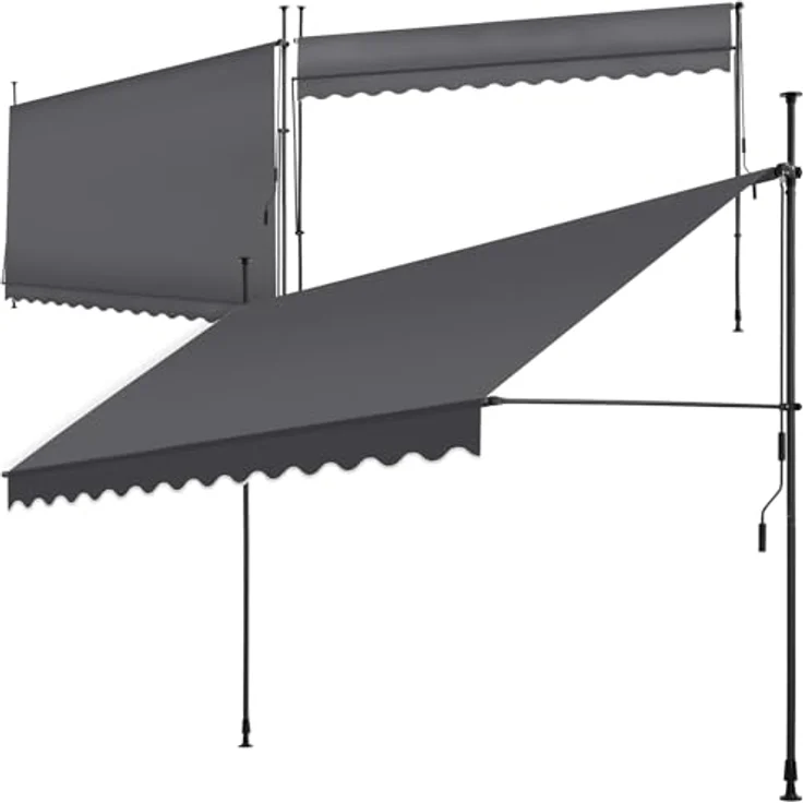 tectake® Klemmmarkise mit Handkurbel, Balkon Markise ohne Bohren, Markise höhenverstellbar, UV-beständig, wasserabweisend, Terrassenüberdachung, Sonnenschutz Terrasse & Balkon, 350 cm - schwarz/grau – Bild 2