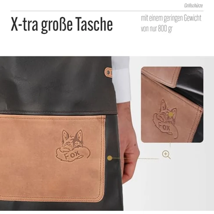 BLACK FOREST FOX Grillschürze X-FOX Büffel Leder Grillschürze BBQ Kochschürze Küchenschürze, Büffelleder, Rückenpatch, gekreutzte Träger – Bild 2