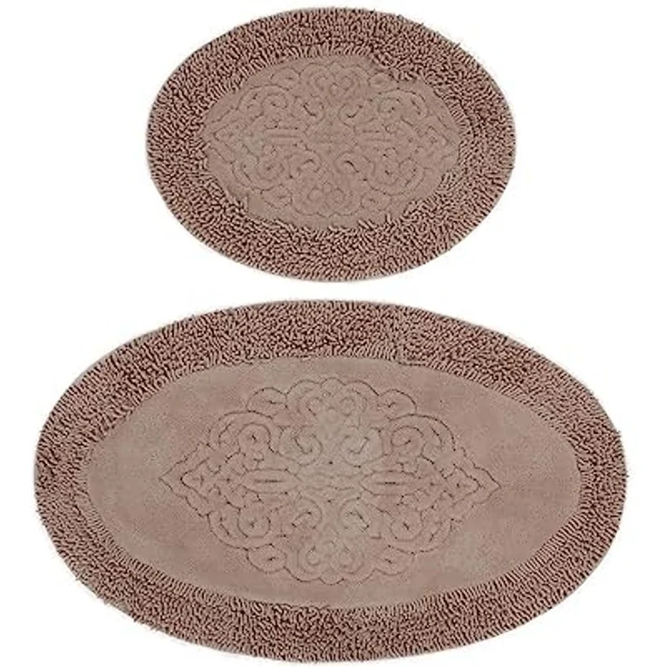 Badteppich Set 2-teilig Hellbraun oval – Bild 2