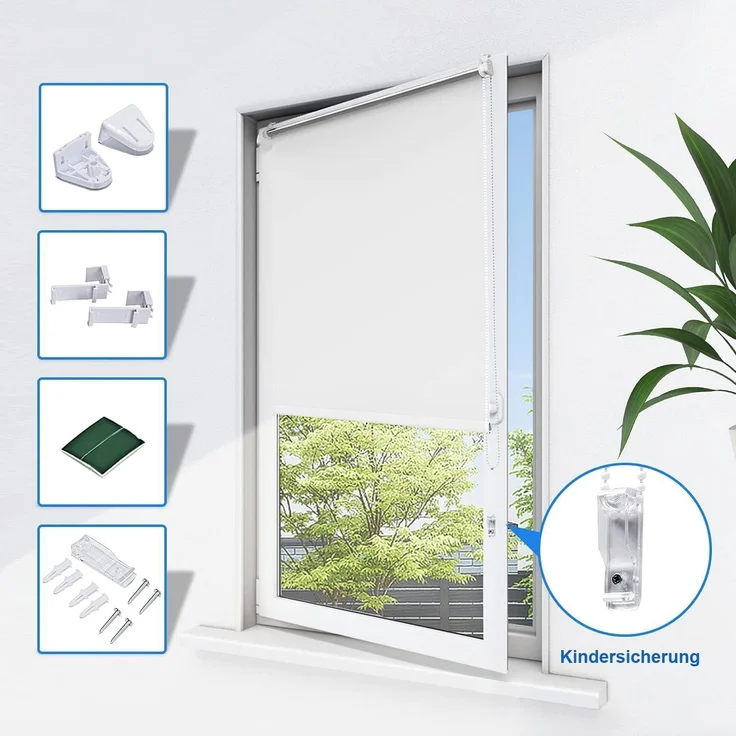 Verdunklungsrollo ohne Bohren Rollos für Fenster und Tür 110x160 cm Weiß Thermo Rollo Klemmfix Verdunkelungsrollo Seitenzugrollo Fensterrollo Lichtblick Sicht-und Sonnenschutz Wand-und Deckenmontag – Bild 6