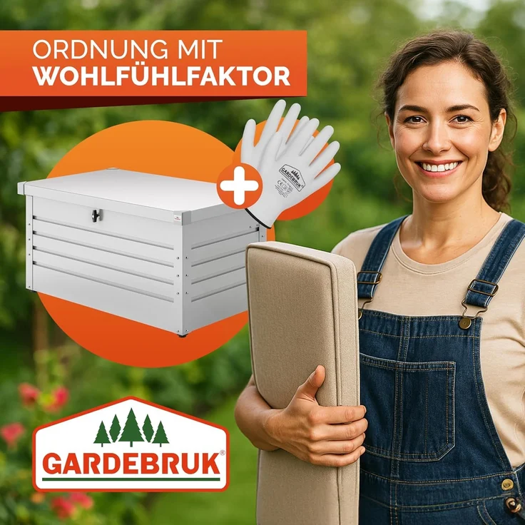 Gardebruk Gartentruhe aus pulverbeschichtetem Metall, 360L, abschließbar, weiß, 120 x 62 x 63 cm – Bild 9