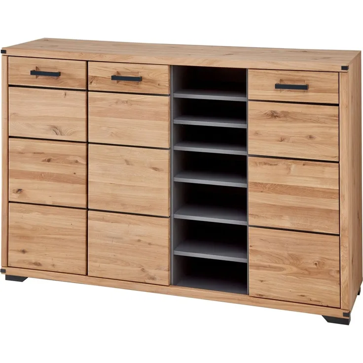 Linea Natura 'GENUA II' XL-Schuhkommode, Massivholz Eiche Artisan wildeiche, 160 x 107 x 41 cm, mit Softclose