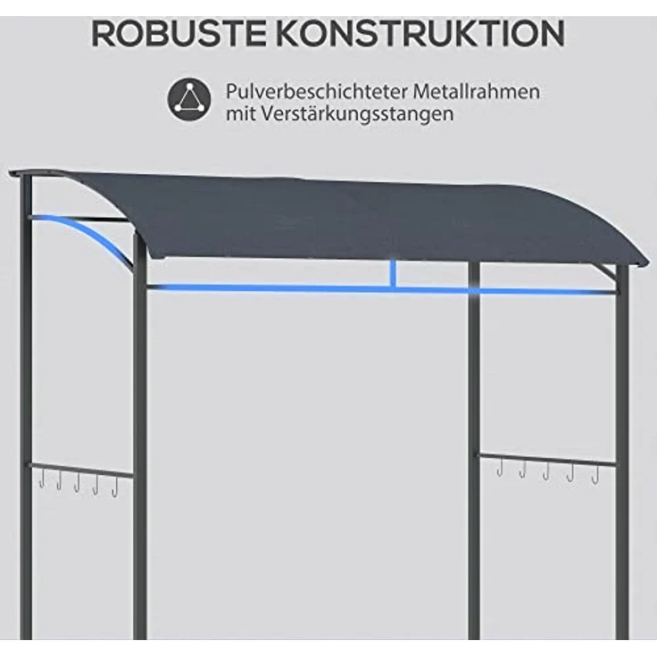 Outsunny Grillpavillon 215 x 150 x 220 cm, Wasserabweisend mit Gebogendach und 10 Haken, Gartenlauben für BBQ und Gartenpartys, Grau – Bild 5