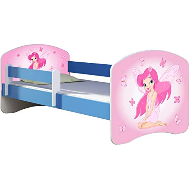 ACMA Kinderbett Jugendbett mit Einer Schublade und Matratze Blau mit Rausfallschutz Lattenrost II 140x70 160x80 180x80 (07 Rosa Fee, 180x80) – Bild 2