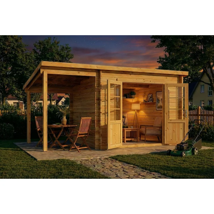 Alpholz Holz Gartenhaus Maria mit Schleppdach | Natur | 250x450x220 cm – Bild 3