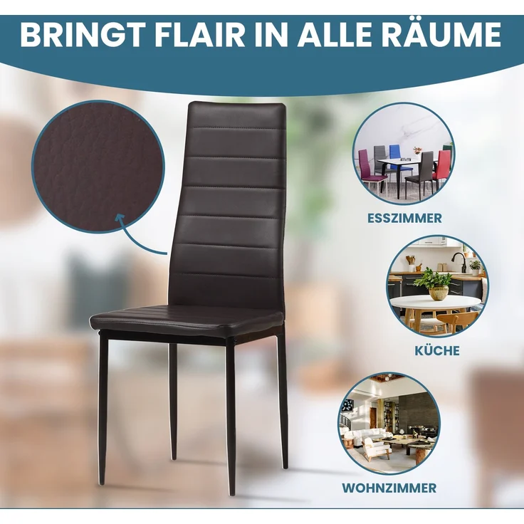 Albatros Esszimmerstühle MILANO 4er Set, Braun - Polsterstuhl mit Kunstleder-Bezug, Modernes Stilvolles Design am Esstisch - Küchenstuhl oder Stuhl Esszimmer mit hoher Belastbarkeit: 110kg – Bild 4