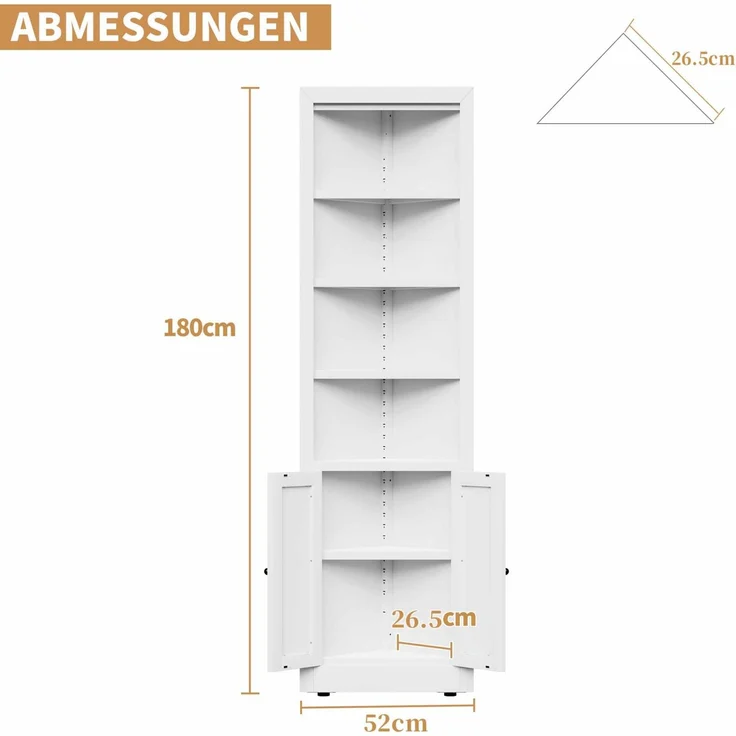 Eckschrank 52×26,5×180 cm aus Metall mit 2 Türen und verstellbaren Böden – Bild 4
