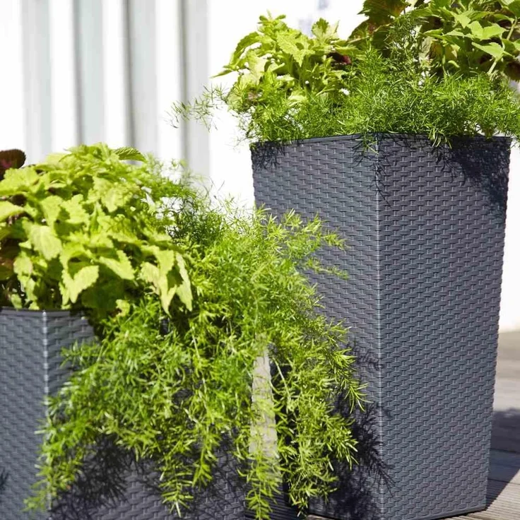 Pflanzgefäß NIZZA, graphit Rillenoptik, 35 x 35 x 68 cm Kunststoffgefäß mit Einsatz – Bild 5
