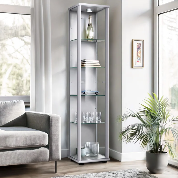 K-Möbel Glasvitrine C1014 (Glasvitrine (176x37x33 cm) mit 1 Glastür) Glasvitrine stehend – Bild 3