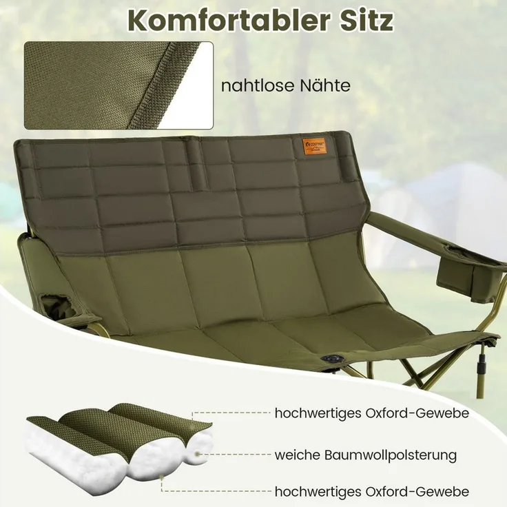 KOMFOTTEU Campingstuhl, Klappstuhl mit Getränkehaltern & Tragetasche, bis 272 kg