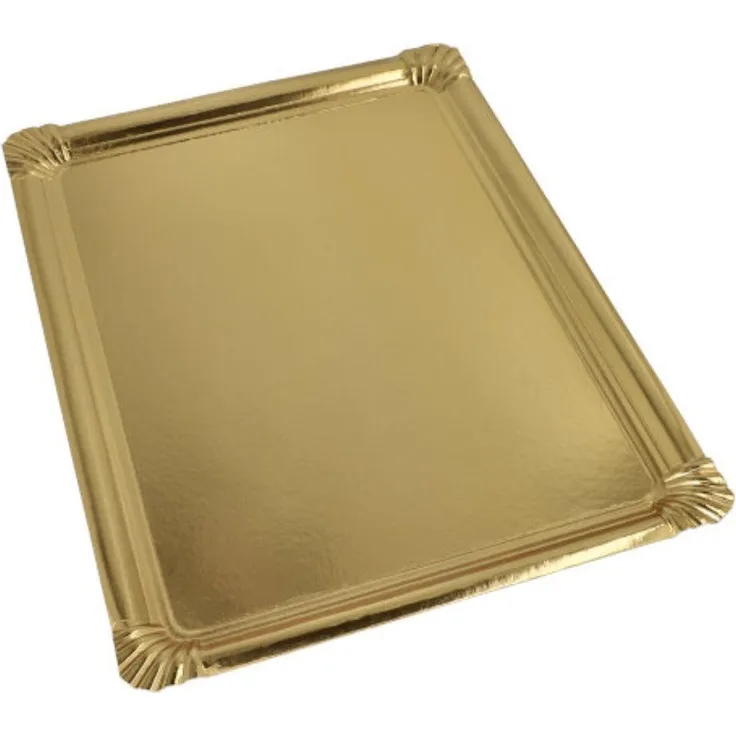 5 Servierplatten, Pappe, PET-beschichtet eckig 34 cm x 45,5 cm gold