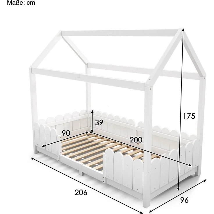 Hausbett mit Lattenrost, 90x200 cm, Kinderbett mit Rausfallschutz, Kiefer – Bild 7