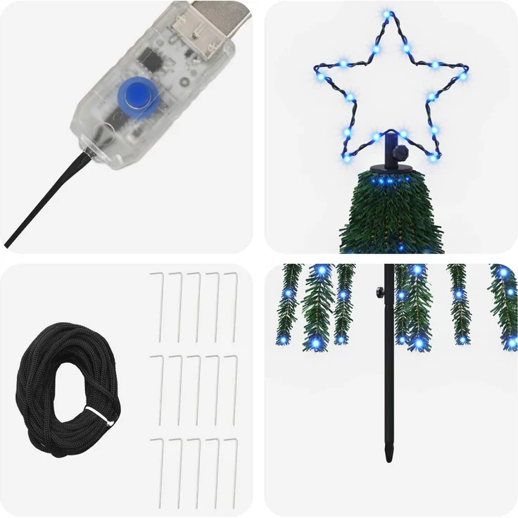 vidaXL LED-Weihnachtsbaum EKENAS 180 cm 255 LEDs Blau Stahl Schwarz 42050826 – Bild 4