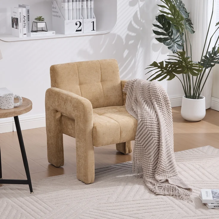 LVHOM Sessel Skandinavischer Stil, Polstersessel Cordstoff, Relaxsessel Einzelsessel Loungesessel, für Wohnzimmer, Büro, Schlafzimmer, Gelb – Bild 2