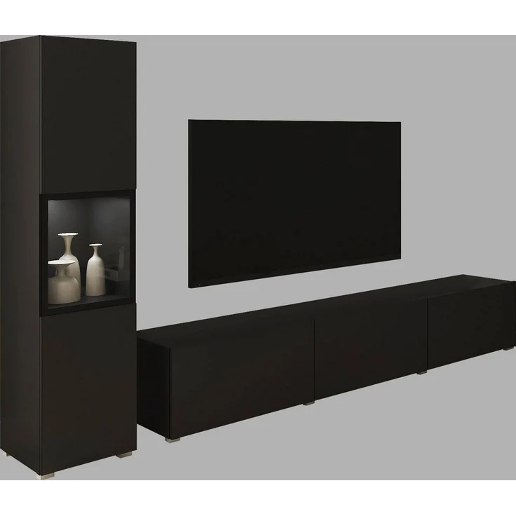 INOSIGN Wohnwand BERLIN I, (Komplett-Set, 2-St), moderne grifflose Mediawand Breite 220 cm, Vitrine mit Verglasung – Bild 2