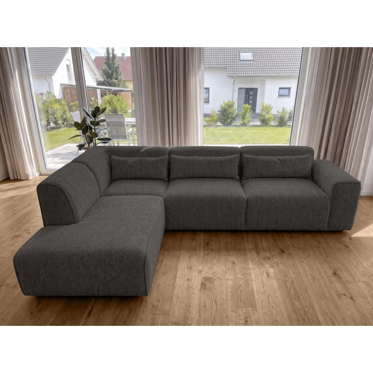 AX LIVING Wohnlandschaft mit Schlaffunktion Ruyam Grau Sofa L – Bild 3