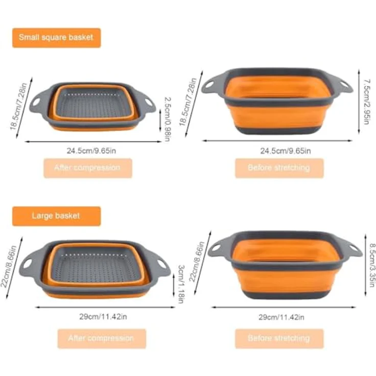König Design Küchensieb Seiher 2er Set Faltbares Küchensieb Nudelsieb, Silikon / Kunststoff, (Set, 2-St, 2 Größen), Seiher Sieb, Küche Silikon Klappbar Abtropfsieb Nudelsieb – Bild 7