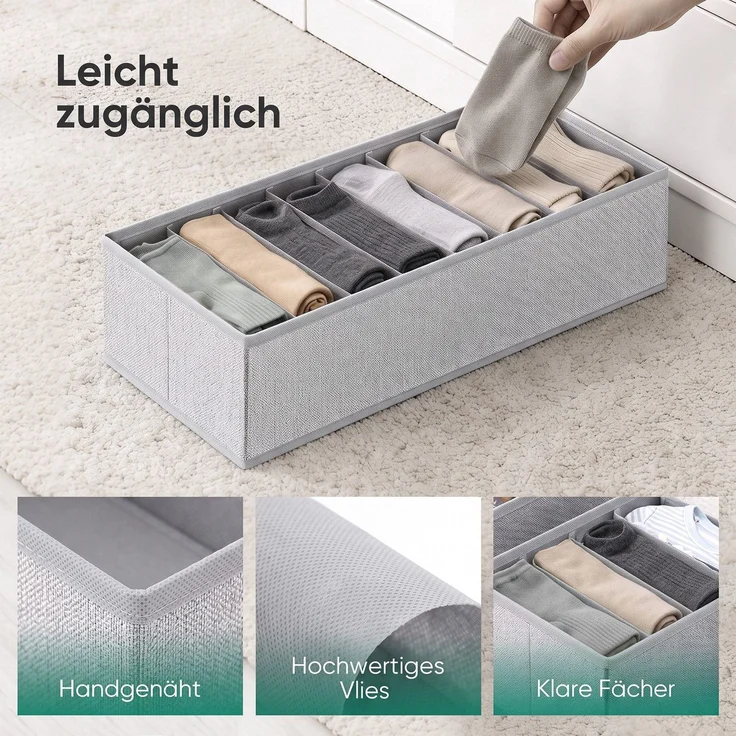 Sekey Aufbewahrungsbox Aufbewahrungsboxen für Schubladen Faltbare Stoffboxen aus Vliesstoff mit Längsfächer 22 x 51 x 11 cm 8 Stück – Bild 5