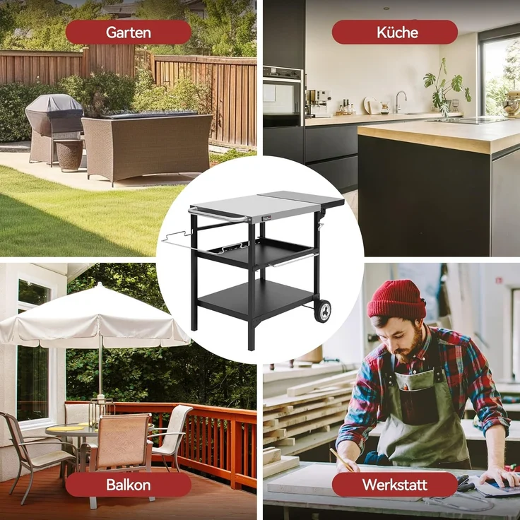 Royal Gourmet Grillablagetisch Outdoor Grilltisch mit 3 Etagen, Edelstahl-Tischplatte 70 x 50 cm, Servierwagen mit Push-Pull Regal, klappbarer Seitenablage 30 x 50 cm – Bild 7