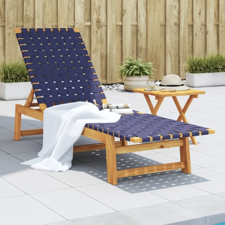 vidaXL Sonnenliege Dunkelblau Massivholz Akazie und Stoff 366509 – Bild 1